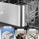 Dish Drying Rack, 304 Stainless Steel Exendable Dish Rack with Adjustable Drain Spout, Large Capacity Dish Drainer with Utensil Holder, Cup Holder and Cutting Board Rack for Kitchen Counter, Black