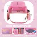 MENZOKE Kids Travel Tray for Toddler Car Seat, Road Trip Activities for Kids with iPad Holder Stand & Dry Erase Board, Road Trip Essentials Accessories Lap Tray as Travel Gifts for Kid, Pink