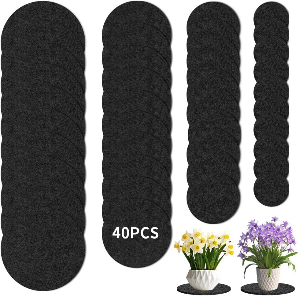 40 Pcs Plant Coaster Mat Reversible, 4 Size 4/6/8/10 Inch Plant Saucers for Indoors Waterproof Round Fabric Plant Coasters Absorbent Plant Pot Saucers for House Garden Supplies,Black