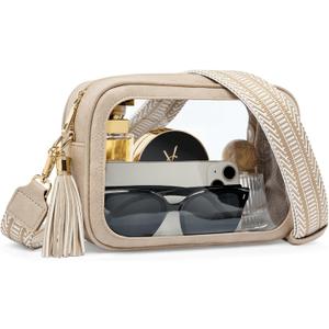 Clear Bag for Stadium Events, Clear Purse Stadium Approved Crossbody Bag for Concerts Sports Festivals Events Women (Light Taupe)