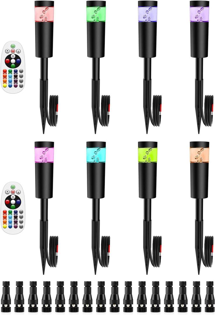 5W RGBW Low Voltage Landscape Pathway Lights with Connectors 12V Outdoor Color Changing Landscape Lighting LED Bollard Path Lights Wired Waterproof Walkway Light for Garden Yard (8Pack) (RGB + Warm White)