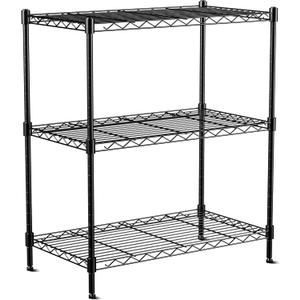 3-Tier Wire Shelf Rack,24" Dx14 Wx 30" H,Wire Metal Shelving with Lockable Wheels,Height Adjustable Storage Standing Shelves for Kitchen,Living Room,Laundry,Office,Pantry,Studio,Black