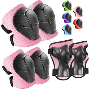 Wemfg Kids Protective Gear Set Knee Pads for Kids 3-14 Years Toddler Knee and Elbow Pads with Wrist Guards 3 in 1 for Skating Cycling Bike Rollerblading Scooter (Pink-Lightpink)
