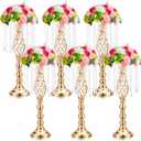 Funrous 6 Pcs Gold Flower Stand Wedding Flower Centerpieces for Tables 19.3 in Tall Crystal Vases Metal Elegant Floral Stand for Wedding Reception Tabletop Baby Shower Birthday Party Decor