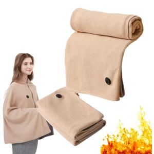 Portable Electric Heated Shawl Wrap for Women - Soft, Fast Heating, Three Temp Settings, Indoor/Outdoor, Mother's Day Gifts (Khaki)