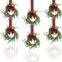 Small Christmas Wreath, 6 Pcs Mini Christmas Wreaths for Cabinets, Small Cabinet Wreaths for Kitchen Cabinet Window Door Farmhouse Christmas Party Decorations Candle Rings Fireplaces (G)