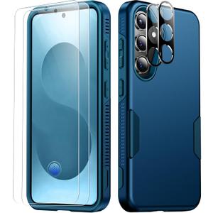 SPIDERCASE Designed for Samsung Galaxy S25 Case, [10 FT Military Grade Drop Protection], 2 Pack [Tempered Glass Screen Protector+Camera Lens Protector] Heavy Duty Shockproof Case,Sea Blue