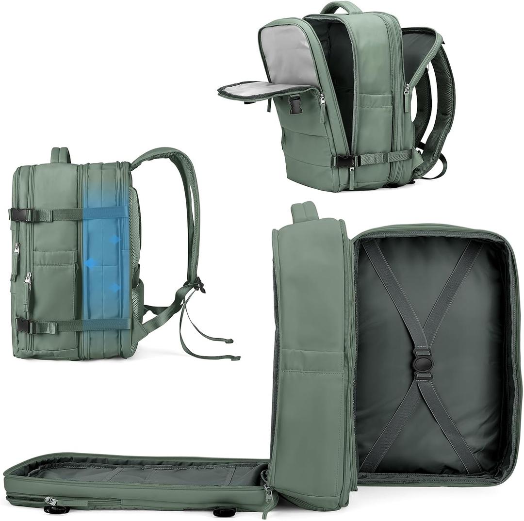 coowoz Large Travel Backpack For Women Men, Carry On Backpack,Hiking Backpack Waterproof Outdoor Sports Rucksack Casual Daypack Expandable Heavy Duty Extra large Backpack Olive Green (45L)