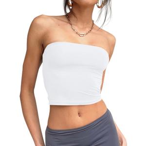Trendy Queen Womens Tube Tops Strapless Crop Tops Basic Backless Sleeveless Bandeau Going Out Cute 2025 Summer Outfits (Large, White)