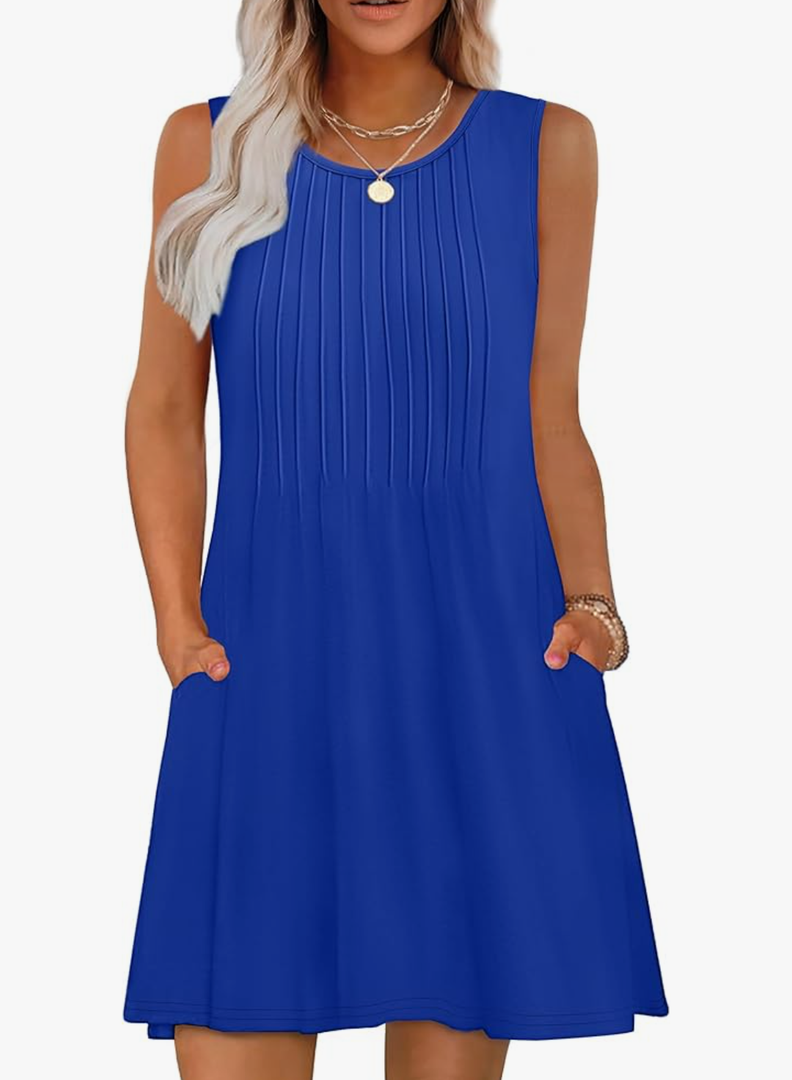 OFEEFAN Summer Dresses for Women 2025 Loose Beach Vacation Casual Crew Neck Sleeveless Sundresses with Pockets Tank Dress XL