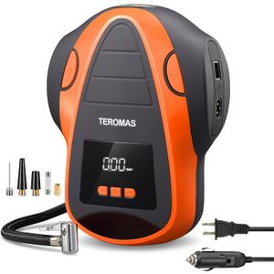 TEROMAS Tire Inflator Portable Air Compressor, Air Pump DC/AC for Car Tires 12V DC and Other Inflatables at Home 110V AC, Digital Electric Tire Pump with Pressure Gauge(Orange)