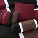 Chezmoi Collection Upland 7-Piece Quilted Patchwork Comforter Set, Burgundy/Black/Brown, Full