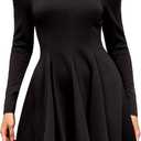 HYPERFIRE Women's Off The Shoulder Long Sleeve Short Dress A Line Pleated Mini Party Dresses (Black, S)
