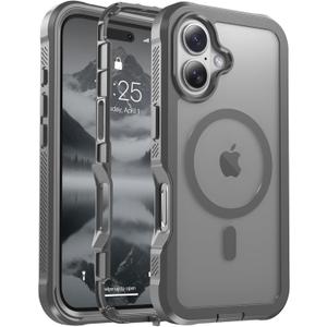 Magnetic for iPhone 16 Case, [Compatible with MagSafe][Military Grade Drop Protection][Heavy Duty Protection][Non-Slip][Shockproof] 2-Layer Durable Bumper Phone Case 6.1''-Gray