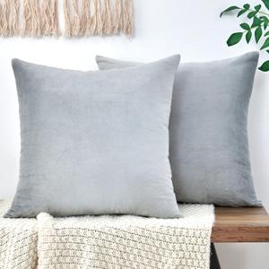 Throw Pillow Covers Grey Decorative Velvet Set of 2 18x18 Inch Pillow Covers, Soft Neutral Gray Pillowcases for Couch Sofa Bed Living Room, Farmhouse Boho Decor, Square Accent Cushion Covers