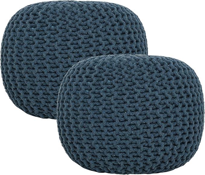 REDEARTH · Round Pouf Foot Stool Bean Bag Ottoman - Hand Knitted Boho Pouffe - Home Decor Poof - Stuffed Foot Rest for Living Room - Nursery - Bedroom - PatiTeal, Set of 2 Size XXL And L