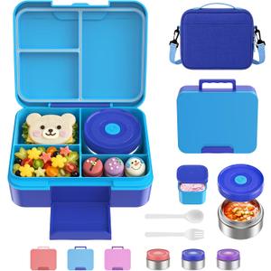 Bento Lunch Box Set for Kids with 8.5oz Hot Food Jar Leak-Proof Lunch Food Container with Insulated Lunch Bag for Toddlers Girls Boys Teens to School, Office, Picnic, Camping, Travel - Blue