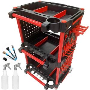 Car Detailing Cart Auto Detailing Tool Cart with 4 Tool Hanging Board,360 Lockable Universal Wheels, 3 Tier Car Wash Detail Cart for Professional Detailing (4 Tool Hanging Board)
