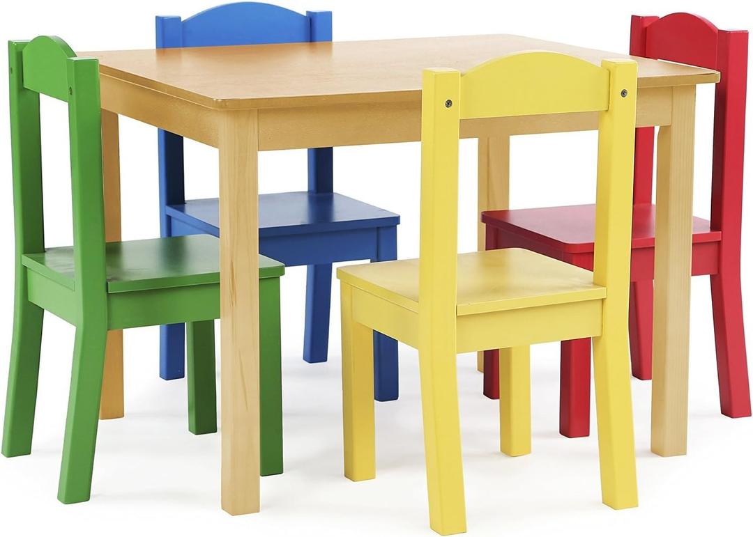 Humble Crew Kids Wooden Table and 4 Chairs Set, Natural/Primary - Kids Table and Chair Set for Toddlers and Children for Arts, Crafts, and Snack Time - Sturdy, Durable Toddler Activity Table