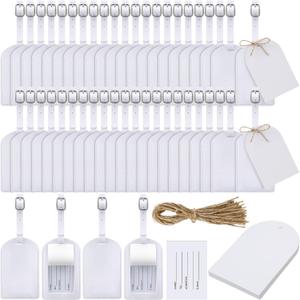 Amylove 48 Sets Leather Luggage Tags Bulk Wedding Favors Luggage Tags for Guests Bridal Gifts Wedding Bridal Shower Gift PU Leather with Name ID Card Tag for Guests (White)