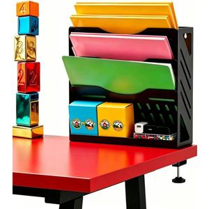 CanKing Metal File Organizer 13 Inch Paper Holder 4 Tier Hanging Mail Folders Clamp on Desk or Wall Mount for Office, Black