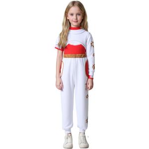 Children's Clothing Girls Zombie Cheerleader Uniform Mesh Top Hoodie Pants Cosplay Halloween Party Costume (White)
