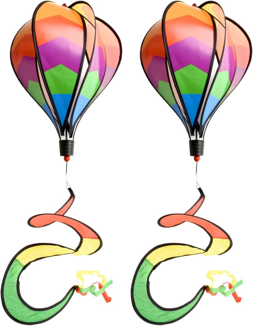 2 Pcs for Rainbow Hot Air Balloons Wind Spinner, Colorful Windsock Tail Hanging Decoration 3D Rotating Garden Windmills Hanging Geometric Twisters for Outdoor Yard Patio Porch Balcony Decoration