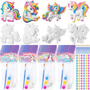 Foilswirl 28 Set End of Year Gifts DIY Painting Kit Unicorn Ceramic to Paint Your Own Statues Unpainted Bisque Figurines with Greeting Cards Art Crafts for Prize Summer Party Favors