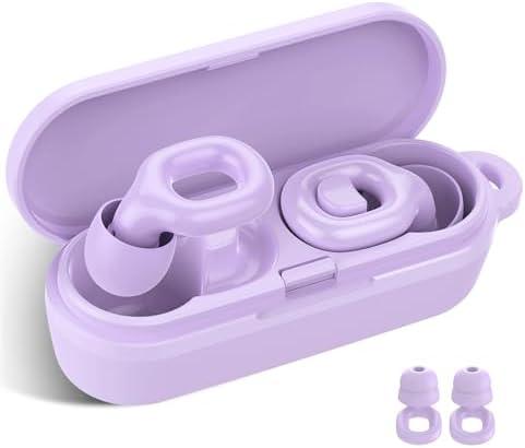Ear Plugs for Sleeping, 35dB Noise Reduction Hearing Protection EarPlugs, Reusable Silicone Earplug, 7 Pair Eartips in XS/S/M/L Replaceable Single/Double Ear Plug for Sleep, Study, Events(Purple)