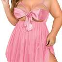 Kaei&Shi Unwrap Me Ribbon, Split Back, Flowy Gifts, 2PC 20 Plus Size Lingerie (Pink)