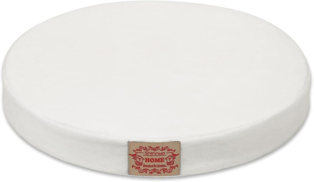 Shinnwa Round Chair Cushion, Dual-Layer Memory Foam Seat Pad, Soft Lumbar Support Pillow for Chairs, White, 16"x16"x2"