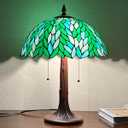 Tiffany Lamp 16" Large Green Wisteria Stained Glass Table Lamp | 2-Lights Antique Desk Light, Nightstand Bedside Reading Light, For Living Room Bedroom Study Office W16" x H23"
