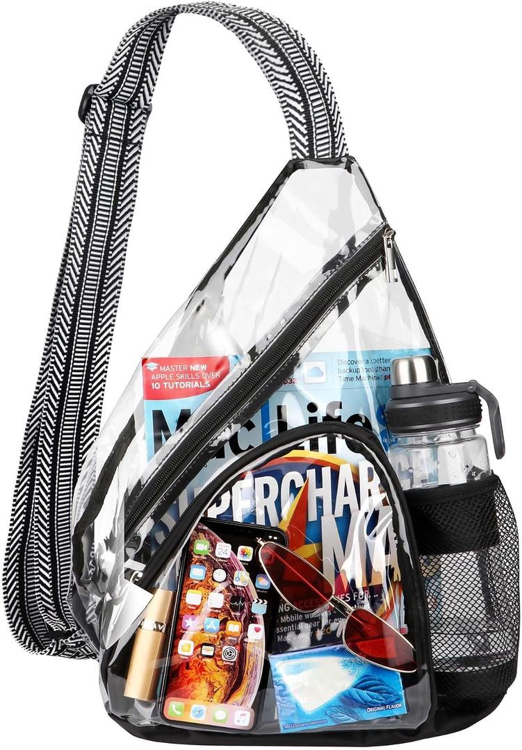 HULISEN Clear Sling Bag, Clear Bag Stadium Approved, Transparent Shoulder Crossbody Backpack Chest Casual Daypack