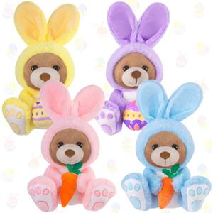 Shappy 4 Pcs Easter Bunny Plush Toys, 12 Inch Bunny Rabbit Stuffed Animals with Carrot & Bear Face Design, Pastel Plush Set for Easter Basket Stuffers, Gifts for Kids