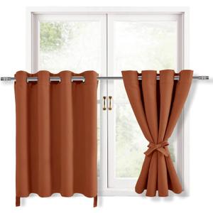 Hiasan Fall Blackout Curtains for Bedroom, 52 x 36 Inches Long - Thermal Insulated & Light Blocking Window Curtains for Living Room Home Decor, 2 Drape Panels Sewn with Tiebacks, Burnt Ochre
