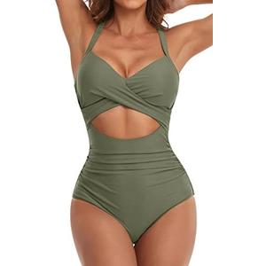 Eomenie Women's One Piece Swimsuits Tummy Control Cutout High Waisted Bathing Suit Wrap Tie Back 1 Piece Swimsuit. Size M