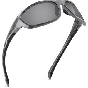 KastKing Hiwassee Polarized Sport Sunglasses for Men and Women, Wrap Sunglasses for Fishing Cycling and Running,UV Protection (Frame: Gloss Metalic Gun/Lens:silver Mirror)