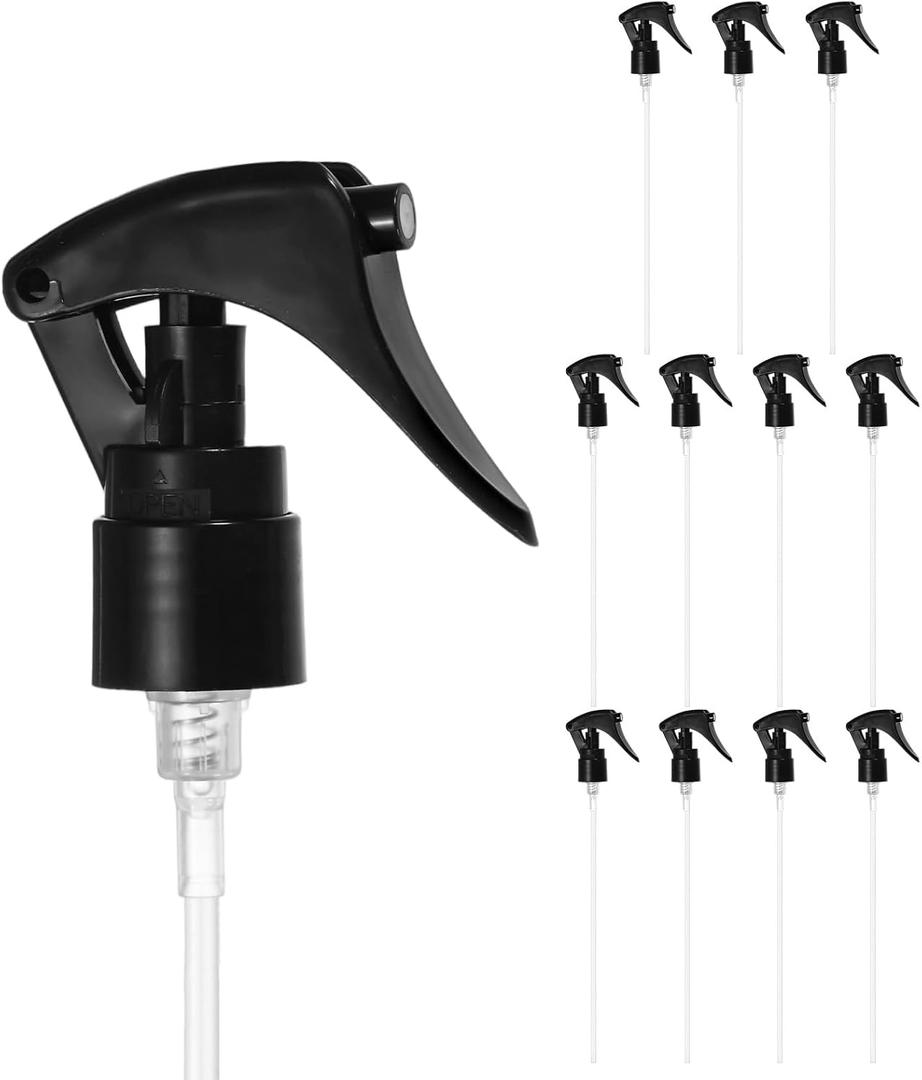 M METERXITY 12-Pack Spray Bottle Nozzle Replacement, Plastic Mini Trigger Spray Nozzle Head with Tube for 20-410 Neck Size/Garden/Home, Fine Mist Stream Sprayer [Black, Head Only]