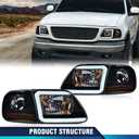 PIT66 LED DRL Headlights & Corner Parking Lights Compatible with 1998-2003 Ford F150 /2004 F150 Heritage/Fit 1998-1999 F250 /Fit 1997-2002 Expedition Smoky Lens Black Housing
