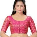 Madhu Fashion Women's Polyester Brocade Readymade Saree Blouse with Elbow Length Sleeves, Pink, 36