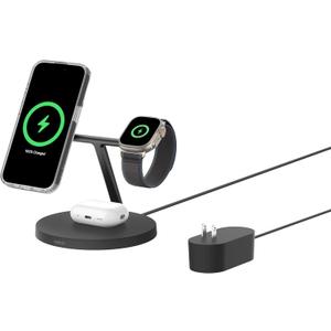 Belkin MagSafe-Compatible Charger, 3-in-1 Wireless Charging Station, Qi2-Certified 15W Wireless Charge for Apple iPhone 17 Series, Apple Watch, AirPods w/Non-Slip Base, 40W Included - Black