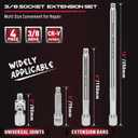 4-Piece 3/8" Drive Socket Extension Bar Set, Professional Socket Extension Set Include 3, 6, and 10 Inch Extensions and 3/8 Inch drive Universal Joint Sockets, Premium Cr-V Steel Construction