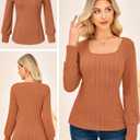 GRACE KARIN Womens Fall Long Sleeve Trendy Tops 2025 Square Neck Ribbed Casual Shirts Cozy Basic Sweater (Small, Orange)