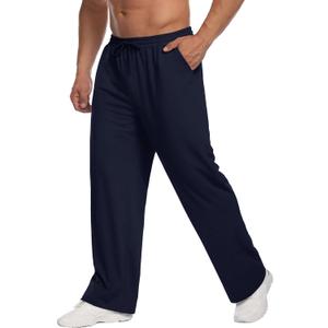 Deyeek Men's Lightweight Sweatpants Open Bottom Sweat Pants for Men Straight Leg Gym Sweatpants Lounge Pants with Pockets (Large, Navy Blue)