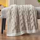 Bedsure Cable Knit Throw Blanket for Couch Bed - Breathable Chenille Chunky Knit Throw Blanket for Decorative Gift, GentleSoft Cozy and Warm for Winter and All Seasons, Beige, 50x60 Inches