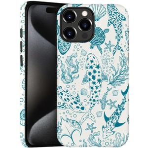 Case for iPhone 14 Pro,Coral Reef Whale Turtles Blue Green Phone Case Slim Silicone Shockproof Cover for Girls Women（Frosted & Durable）
