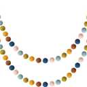 WILLBOND 2 Pieces Wool Felt Rainbow Ball Garland Colorful Pom Pom 6.5 ft Long 24 Ball Garland for Easter Mardi Gras Classroom Halloween Thanksgiving Xmas (Multicolor)