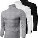 Ficerd 3 Pack Men's Turtleneck Shirts, Long Sleeve Cotton Pullover Sweaters Mock Neck Knitted T-Shirt Basic Slim Fit Tops (Black, White, Gray)