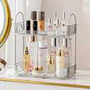 Bathroom Counter Organizer Countertop Shelf, Skincare Organizer Perfume Holder for Dresser, Bathroom Countertop Tray for Cosmetic, Skin Care, Lipstick (2 Tiers, Grey)