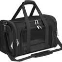 Soft-Sided Cat/Dog/Pet Carrier, Collapsible Pets Travel Carriers for Big Cats/Small Dogs with Shoulder Strap & Removable Mat, Mesh Puppy Carry Bag, Up to 16 Lbs, TSA Airline Approved(Black)